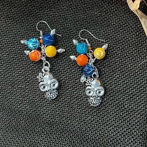 Cute Halloween or Día de los Muertos colorful earrings